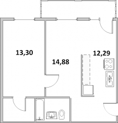 Двухкомнатная квартира 57.92 м²