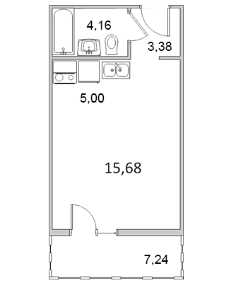 Однокомнатная квартира 32.34 м²