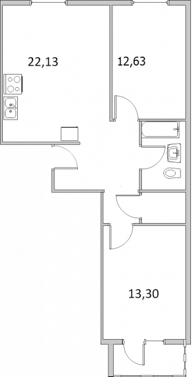 Двухкомнатная квартира 65.87 м²